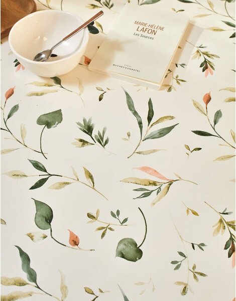 Voskovaný ubrus s potiskem Floral režná/zelená pr. 140 cm