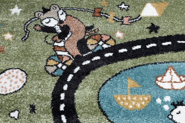 Dywany Łuszczów, Dětský kusový koberec Fun Route Street animals green, 120x170, zelená, dětský pokoj