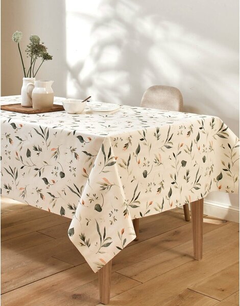 Voskovaný ubrus s potiskem Floral režná/zelená pr. 140 cm