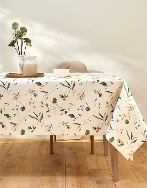 Voskovaný ubrus s potiskem Floral režná/zelená pr. 140 cm