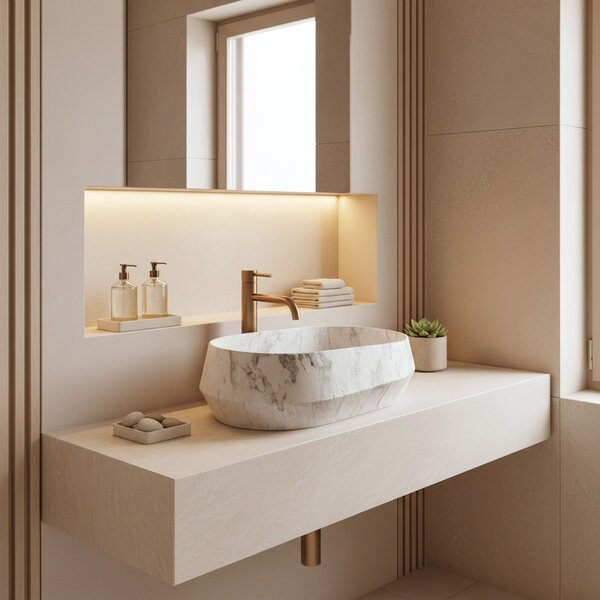 Rea Zoe Dune, umyvadlo na desku 590×380×170 mm, imitace kamene-šedá matná, REA-U3538