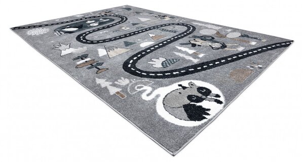 Dywany Łuszczów, Dětský kusový koberec Fun Route Street animals grey, 80x150, šedá, dětský pokoj