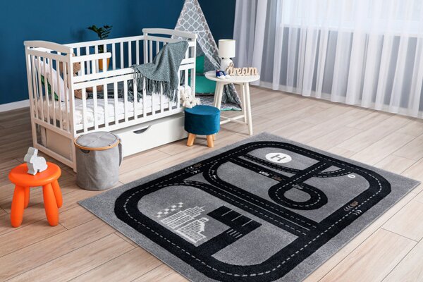 Dywany Łuszczów, Dětský kusový koberec Fun Track grey, 80x150, šedá, dětský pokoj