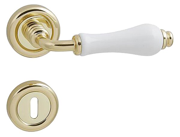 Dveřní kování MP Dalia 600 - R (OLV/BP - Mosaz leštěná lakovaná / bílý porcelán), klika-klika, WC klíč, MP OLV (mosaz leštěná a lakovaná)