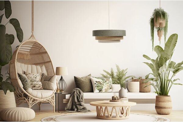Lustr na lanku BOHO TRINITI 1xE27/60W/230V šedá/béžová/krémová