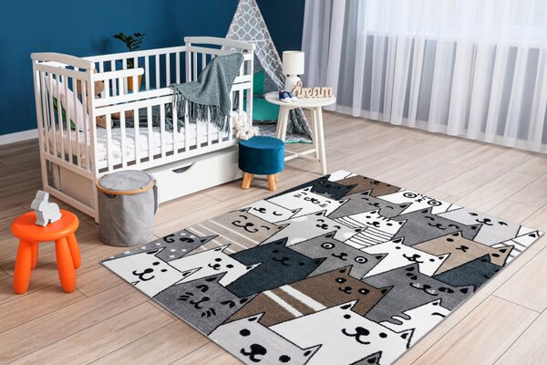 Dywany Łuszczów, Dětský kusový koberec Fun Gatti Cats multi, 140x190, šedá, dětský pokoj