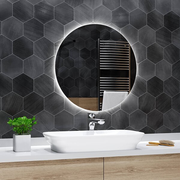 Koupelnové zrcadlo kulaté BALI s LED podsvícením Ø 50 cm podsvětlené