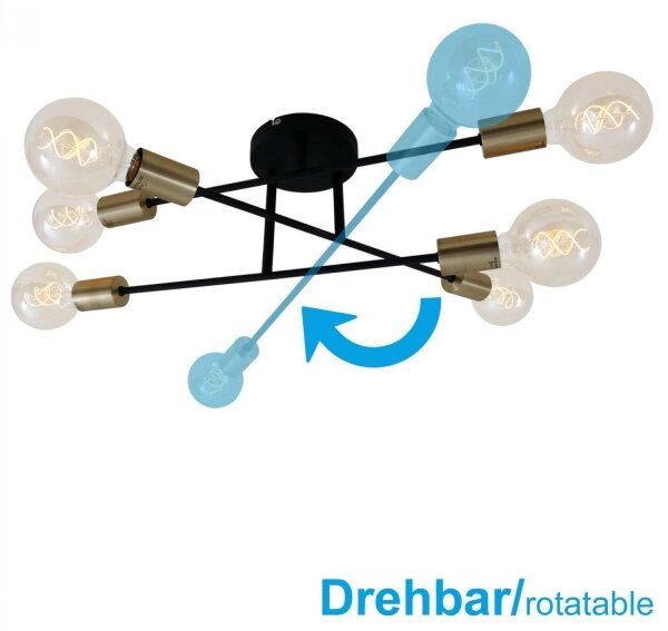 Briloner 3868-065 - LED Přisazený lustr BLACK STEEL 6xE27/60W/230V