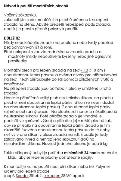 Plech pro lepení zrcadla na zeď 10x10 CM Zrcadla | Příslušenství