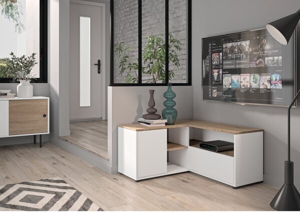 TV stolek v dekoru dubu v bílo-přírodní barvě 90x45 cm Angle – TemaHome