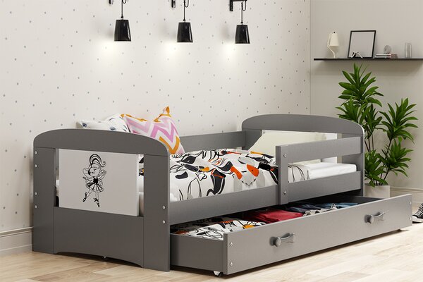 Dětská postel Klepino 1 80x160, s úložným prostorem - 1 osoba - Grafit, Baletka