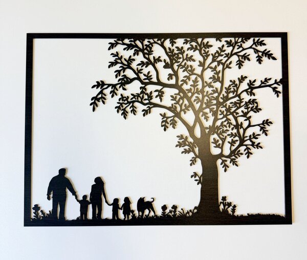 Dřevěná dekorace RODINA - IHNED K ODESLÁNÍ Zvolte rozměr šxv (cm): 60x48 | Zvolte barvu dekoru: Černá