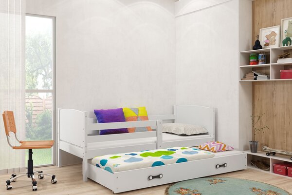 Dětská postel Evžen - 2 osoby, 80x190 s výsuvnou přistýlkou – Bílá, Bílá