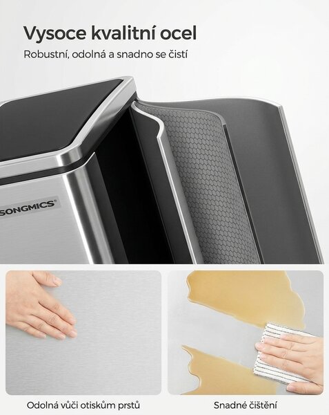 Dvojitý odpadkový koš na tříděný odpad 2x15 l, stříbrný LTB030EB02
