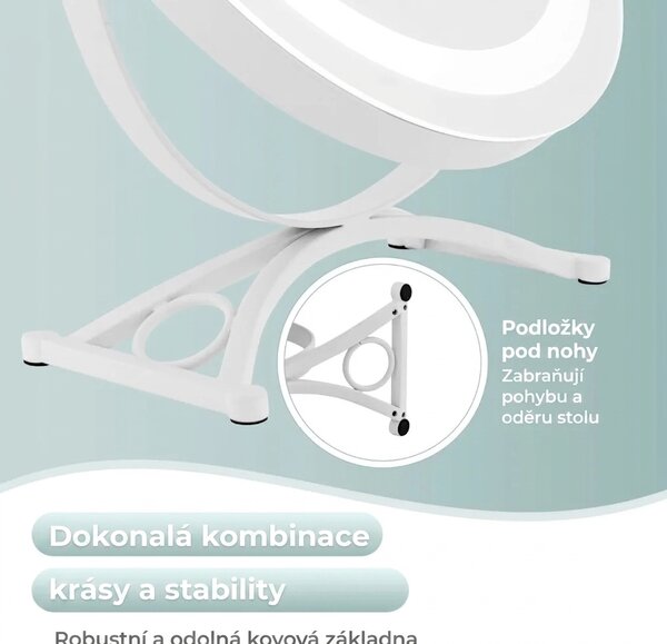 Kosmetické zrcadlo s LED osvětlením, stmívatelné, bílé, průměr 30 cm HU10611DE-WH