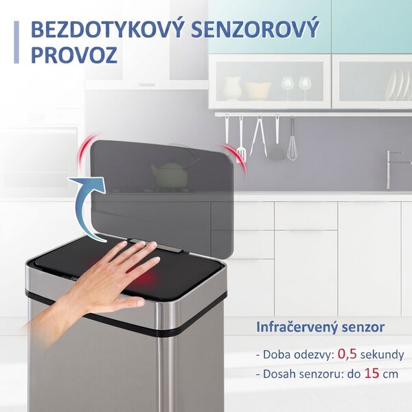 Bezdotykový odpadkový koš na tříděný odpad se 3 komorami, 72 l 851-018