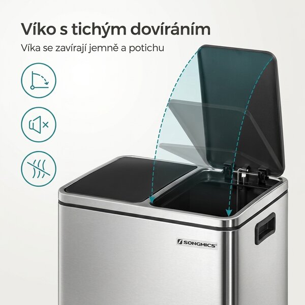 Dvojitý odpadkový koš na tříděný odpad 2x15 l, stříbrný LTB030EB02