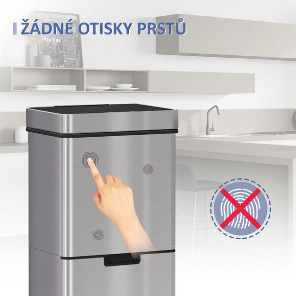 Bezdotykový odpadkový koš na tříděný odpad se 3 komorami, 72 l 851-018
