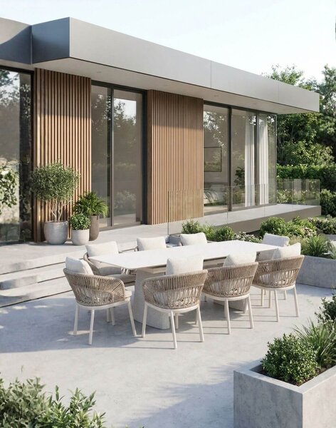 Zahradní set Adora: rozkládací stůl 180-240x100 a 8 židlí