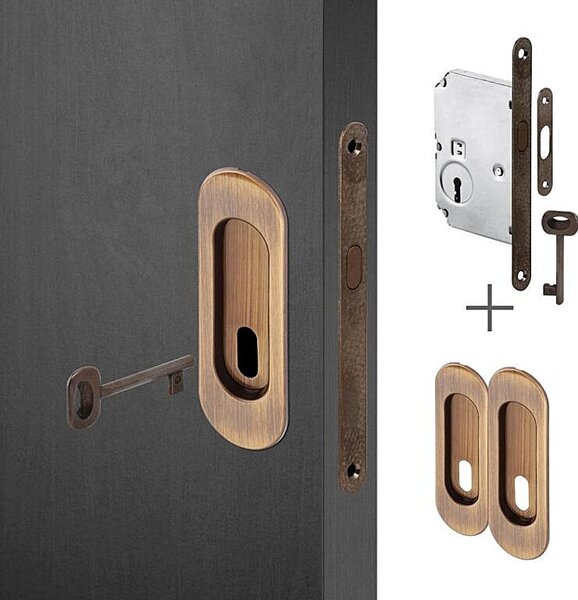 ACT Sada na posuvné dveře OV (bronz), BB - otvor na dózický klíč, klika-klika, Otvor pro obyčejný klíč BB, AC-T Bronz