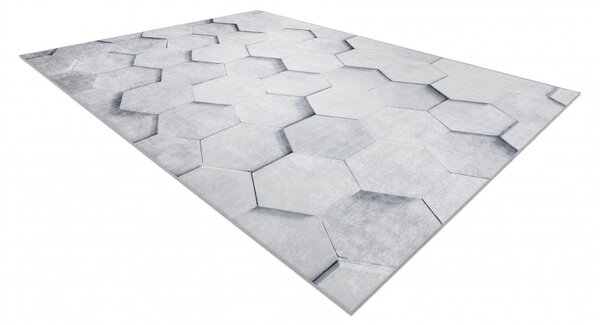 Dywany Łuszczów, Kusový koberec ANDRE Hexagon 3D 1180, 120x170, šedá, chodba / předsíň