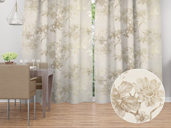 Biante Sametový závěs Isabela Flower IBL-022 Zlaté květy na smetanovém - šířka 135 cm 135x140 cm