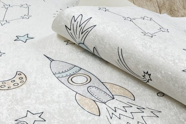 Dywany Łuszczów, Dětský kusový koberec Bambino 1278 Space rocket cream, 80x150, vícebarevná, dětský pokoj