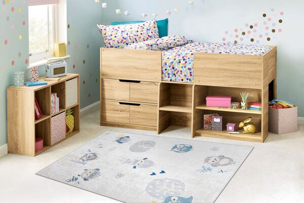 Dywany Łuszczów, Dětský kusový koberec Bambino 1161 Owls grey, 80x150, šedá, dětský pokoj