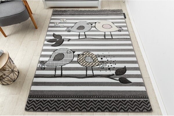 Dywany Łuszczów, Dětský kusový koberec Petit C549 Birds grey, 120x170, šedá, dětský pokoj