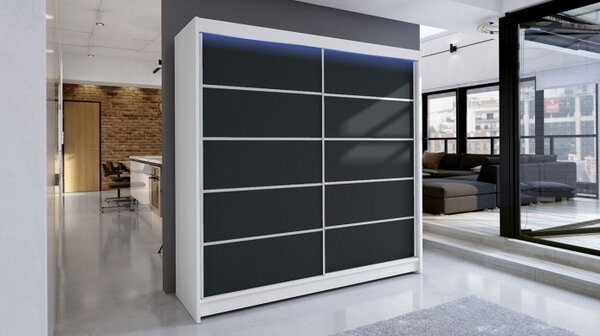 Šatní skříň s posuvnými dveřmi a LED RGB osvětlením VILMA 4 - bílá / černá