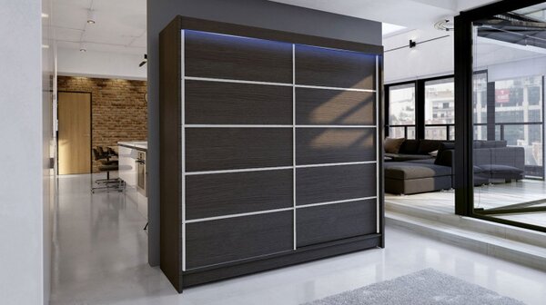 Šatní skříň s posuvnými dveřmi a LED RGB osvětlením VILMA 4 - hnědá