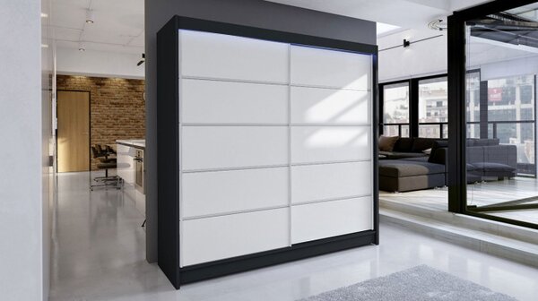 Šatní skříň s posuvnými dveřmi a LED RGB osvětlením VILMA 4 - černá / bílá