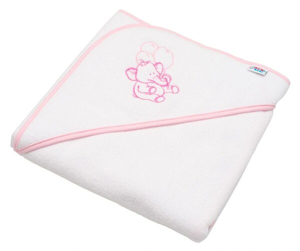 Dětská froté osuška s výšivkou a kapucí New Baby 80x80 bílá sloník