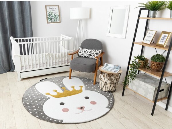 Dywany Łuszczów, Dětský kusový koberec Petit Bunny grey kruh, 160x160 (průměr) kruh, šedá, dětský pokoj