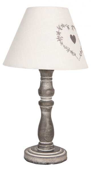 Šedá stolní lampa s béžovým stínidlem s vyšitým srdíčkem – 23x40 cm