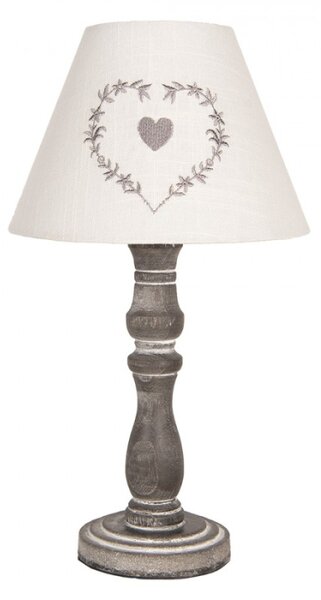 Šedá stolní lampa s béžovým stínidlem s vyšitým srdíčkem – 23x40 cm