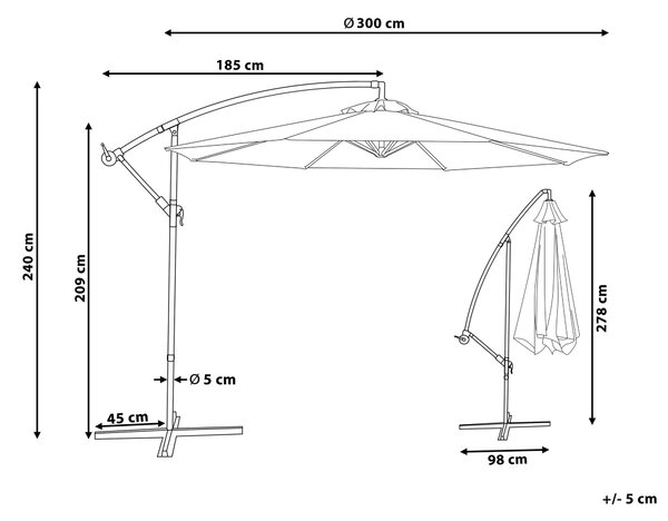 Stojací slunečník 300 cm RAVENNA Pískově béžová