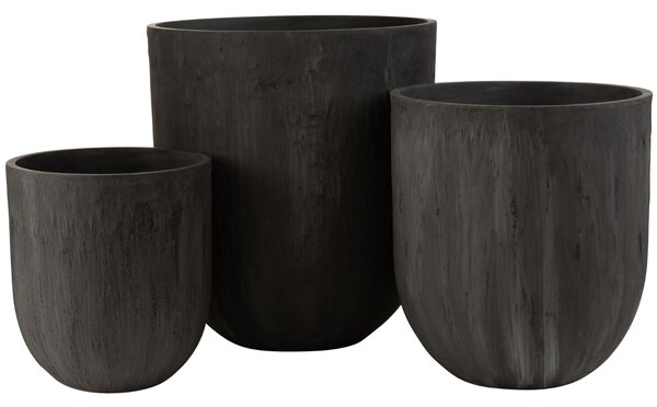 Set tří černých keramických květináčů J-line Flawi 57/47/37 cm