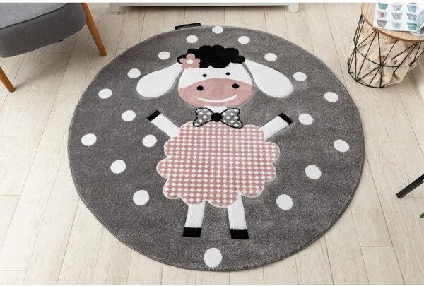 Dywany Łuszczów, Dětský kusový koberec Petit Dolly sheep grey kruh, 120x120 (průměr) kruh, růžová, dětský pokoj