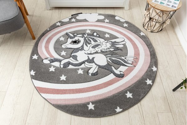 Dywany Łuszczów, Dětský kusový koberec Petit Pony grey kruh, 120x120 (průměr) kruh, růžová, dětský pokoj