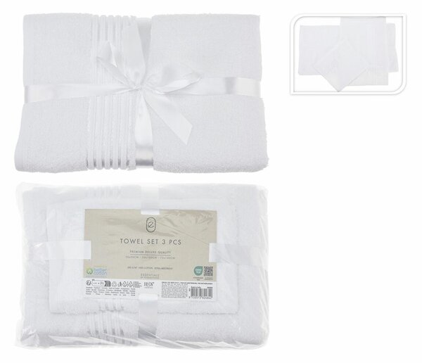 BigBuy Home Souprava ručníků Essentials Bílý (3 Kusy)