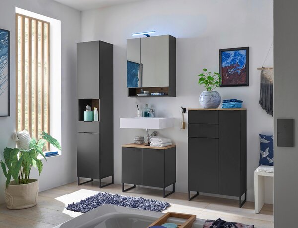 SKŘÍŇKA POD UMYVADLO, černá, černá, barvy dubu, 60/60/35 cm home24 - Koupelnové série, Online Only