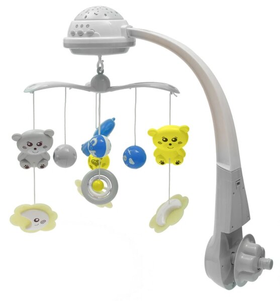 Kolotoč nad postýlku se světelným projektorem Baby Mix šedý