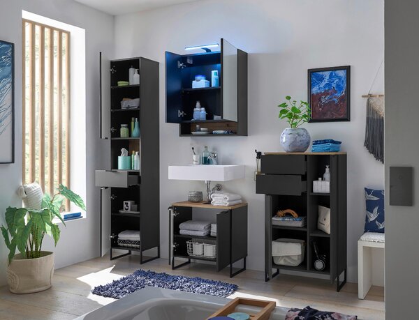 SKŘÍŇKA POD UMYVADLO, černá, černá, barvy dubu, 60/60/35 cm home24 - Koupelnové série, Online Only