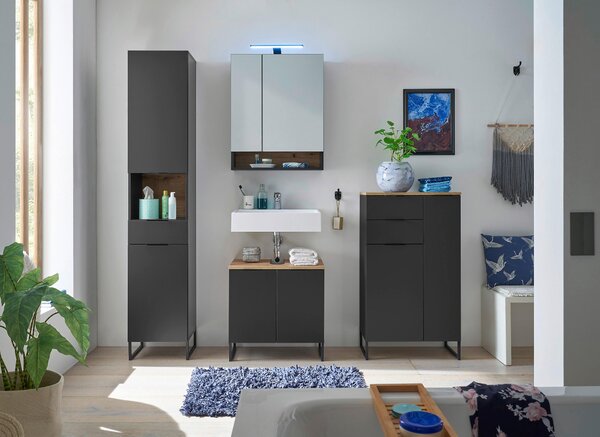 SKŘÍŇKA POD UMYVADLO, černá, černá, barvy dubu, 60/60/35 cm home24 - Koupelnové série, Online Only