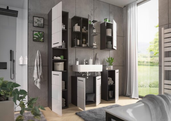SPODNÍ SKŘÍŇKA, vysoce lesklá bílá, antracitová, 34/72/31 cm Xora - Koupelnové série, Online Only