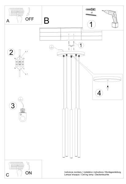 Sollux SL.1175 - Lustr na lanku PASTELO 5xG9/8W/230V bílá