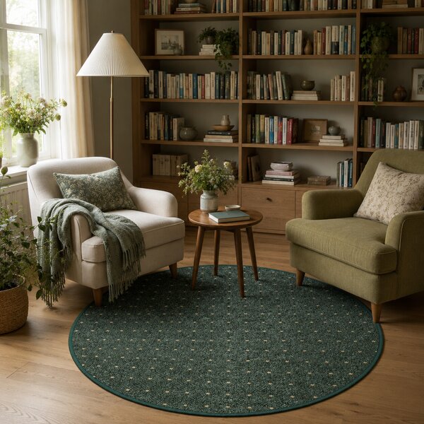 Condor Carpets, Kusový koberec Udinese zelený kruh, 100x100 (průměr) kruh, zelená, chodba / předsíň