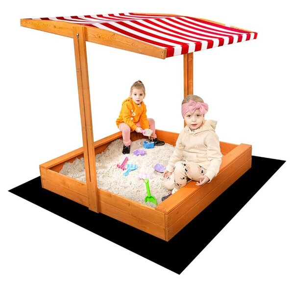Dětské dřevěné pískoviště se stříškou Baby Mix 120x120 cm červeno-bílé