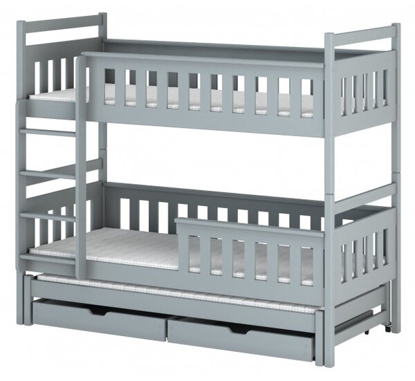Patrová postel se šuplíky a přistýlkou KALIDA - 80x180, šedá